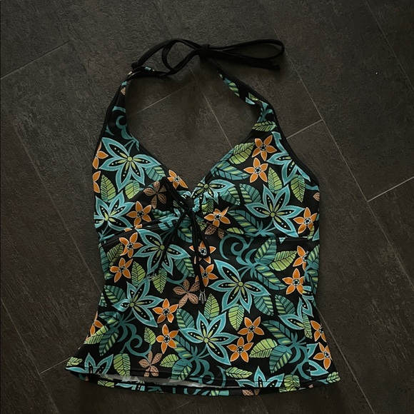 Baltex Other - Floral Halter Neck Swim Top - Black and Orange